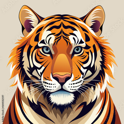 Powerful tiger portrait with striking blue eyes and vibrant orange stripes, exuding wild charisma