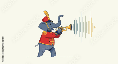 Cartoon Elephant Performing With Trumpet Playing Music Festival Parade Concert