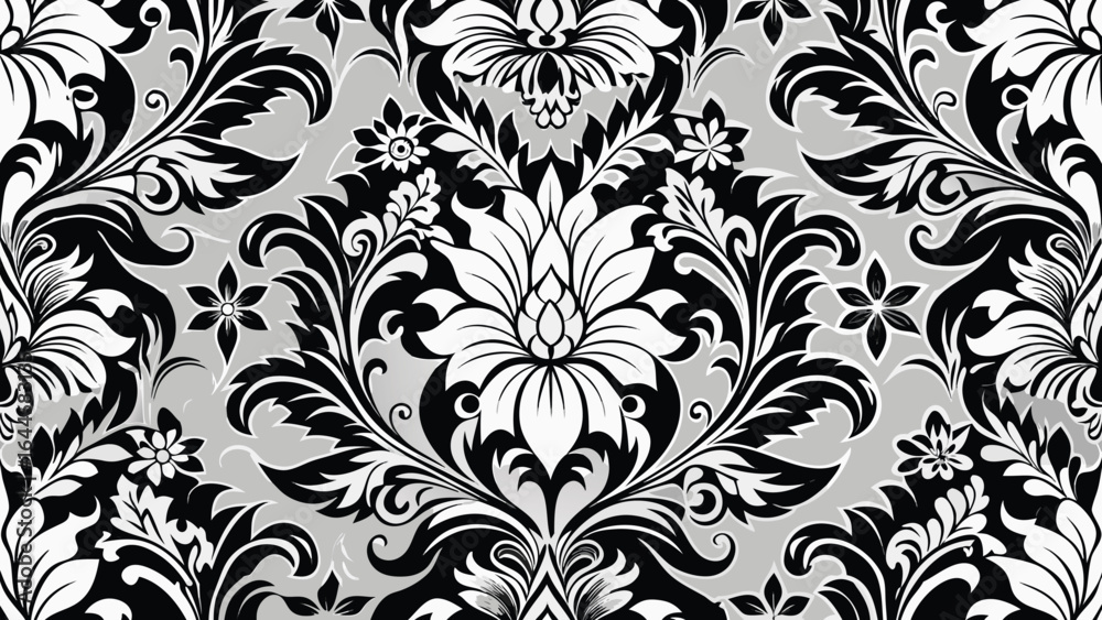 Fototapeta premium Elegant black and white floral damask pattern 