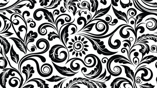 Elegant black and white floral damask pattern
