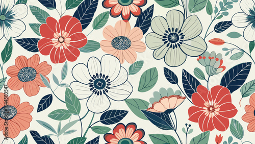 Pattern flowers hand drawn floral background beautiful vector

