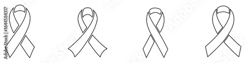Cancer ribbons in outline style on white background. Awareness ribbons set. Breast cancer signs vector illustration. Ribbon of breast cancer. Collection of breast cancer awareness ribbon. Vector