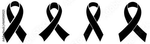 Cancer ribbons in black color on white background. Awareness ribbon icons vector design. Vector illustration. Breast cancer ribbon icon set. Breast cancer awareness month. Vector illustration 