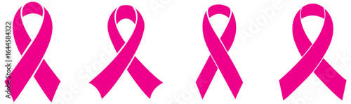 Set of cancer ribbons in pink color on white background. Breast cancer ribbons signs. Vector illustration. Pink ribbons  (Breast Cancer Sign).  Breast cancer awareness ribbon flat icon