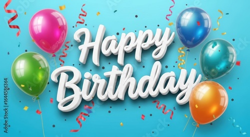 Happy Birthday Celebration Background with Colorful Balloons and Confetti