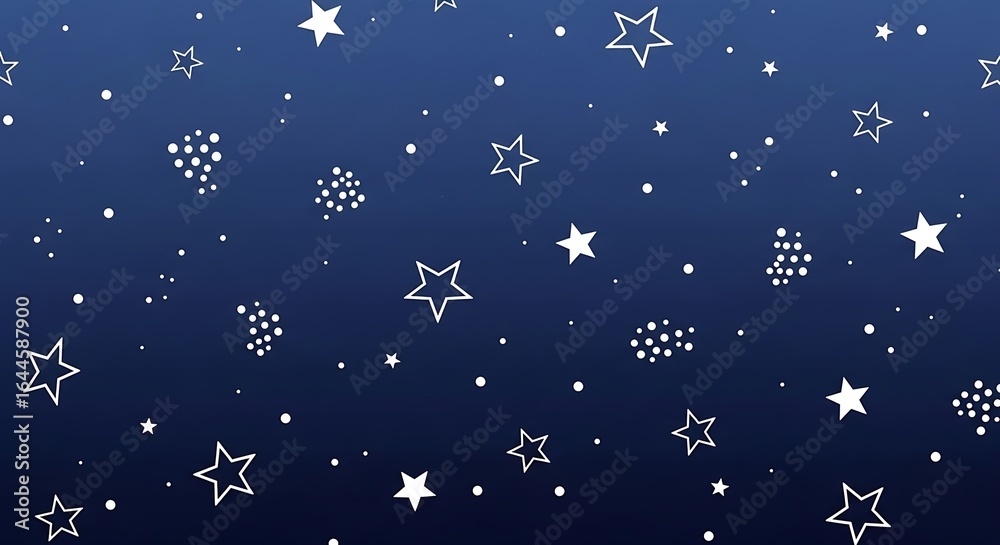 Whimsical Night Sky Pattern with Stars and Dots on a Deep Blue Background Whimsical Night Sky Pattern with Stars and Dots on a Deep Blue Background