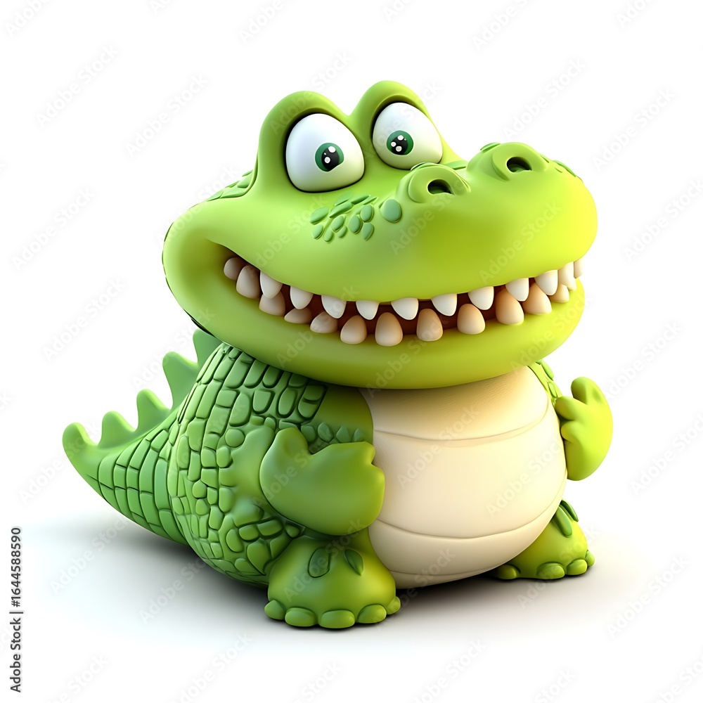 Fototapeta premium Cute cartoon green alligator with big eyes and wide smile