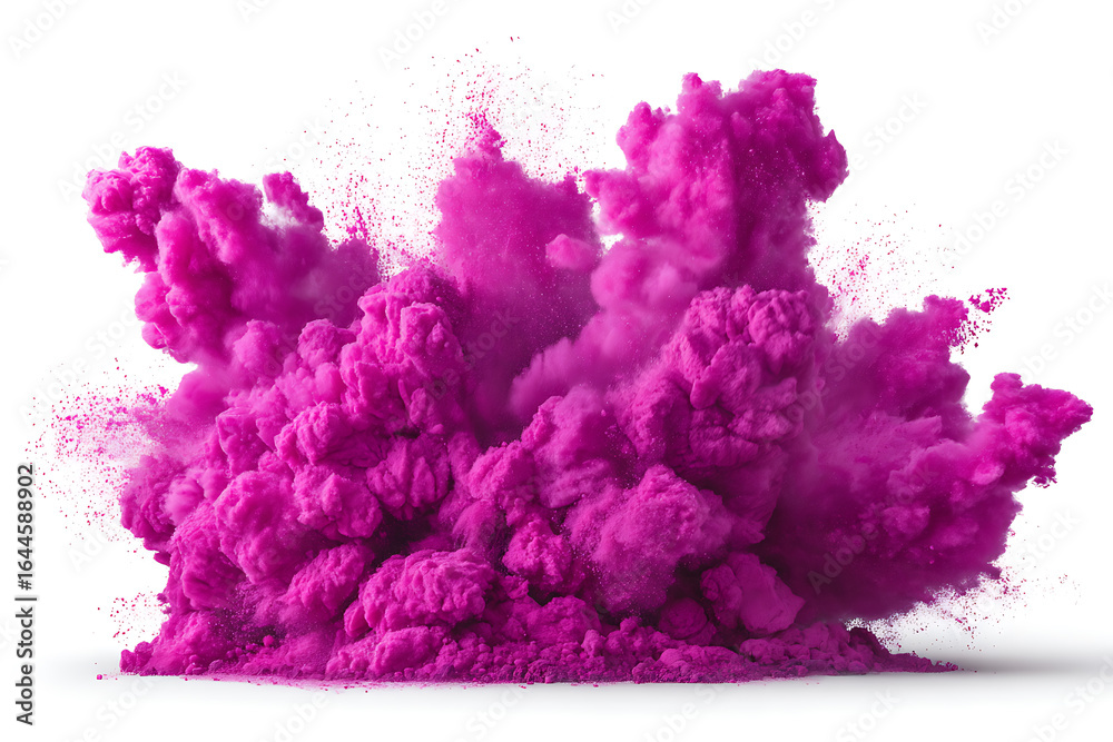 Fototapeta premium Magenta powder explosion cloud on a white background.