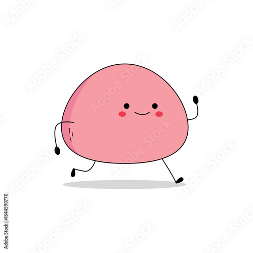 Cute pink mochi cartoon character running doodle