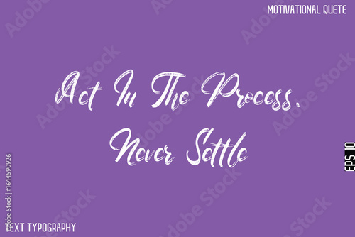 Act In The Process. Never Settle   -Entrepreneur Hustle Quote Handwritten Brush Typography Text for Motivation Saying