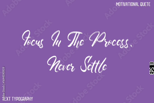 Focus In The Process. Never Settle  -Entrepreneur Hustle Quote Handwritten Brush Typography Text for Motivation Saying