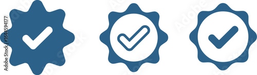 Three blue checkmark icons displayed within star-shaped badges, symbolizing verification, approval, or completion in various graphic styles.