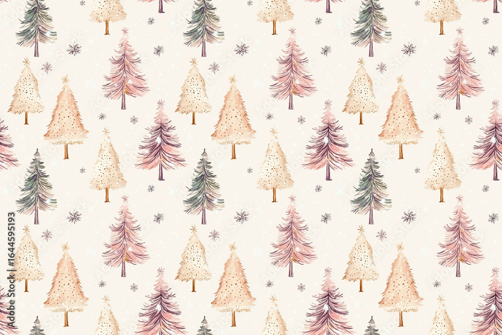 A whimsical pattern featuring various Christmas trees and snowflakes on a light background, perfect for festive decorations. A whimsical pattern featuring various Christmas trees and snowflakes on a light background, perfect for festive decorations.