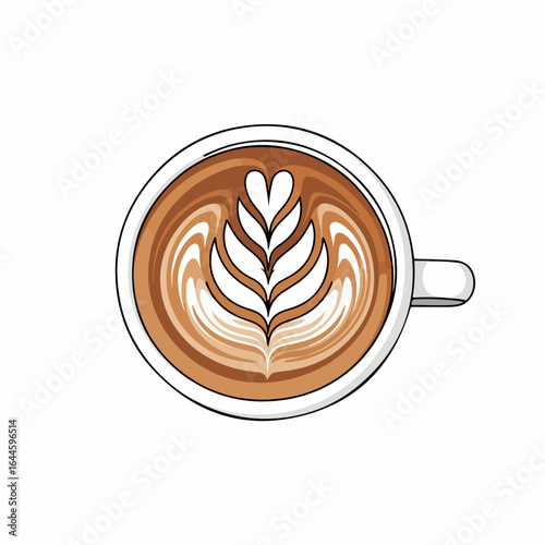 Artistic latte art swirl in a white ceramic cup, perfect for cafe menus, coffee shops, and morning inspiration.