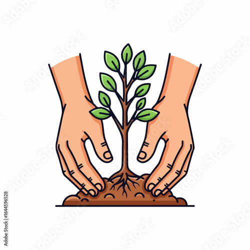 Nurturing growth hands gently cradle a vibrant young sapling emerging from rich soil
