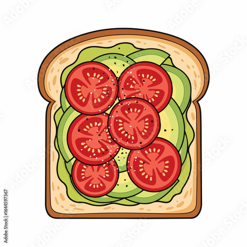 Delicious avocado toast with fresh tomatoes and pepper, a healthy and vibrant breakfast or snack.