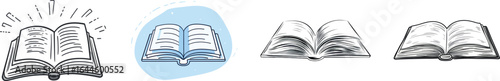 This modern illustration features an open copybook with a delicate one line drawing positioned on a stark white isolated background