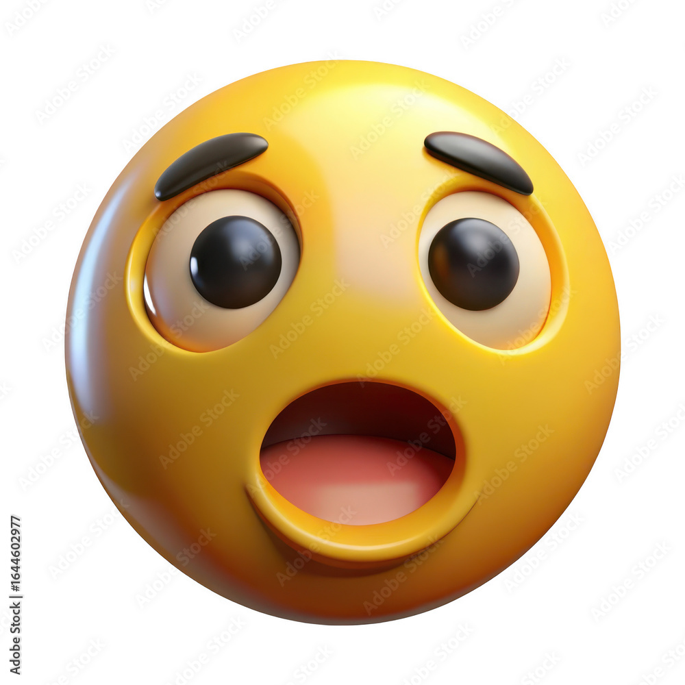 Fototapeta premium Surprised yellow emoji face expression on transparent png background