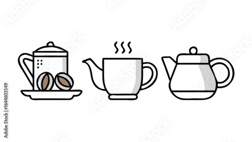 Tea pot vector illustration set for tea time design elements and coffee shop clip art collection graphic