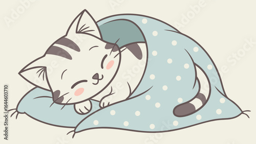 Cute sleeping kitten cat cartoon illustration vector art graphic design pet animal adorable domestic feline drawing