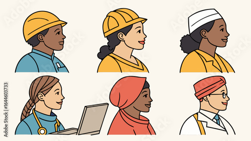 Diverse professionals representing various occupations and industries showcasing career options and job diversity