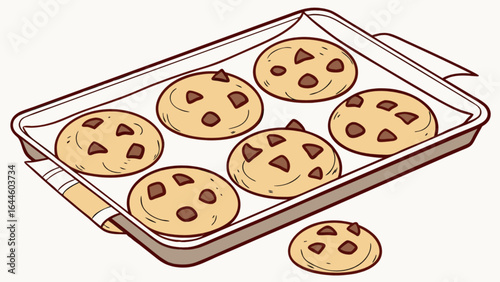 Freshly baked chocolate chip cookies on baking sheet homemade dessert sweets delicious treat snack food