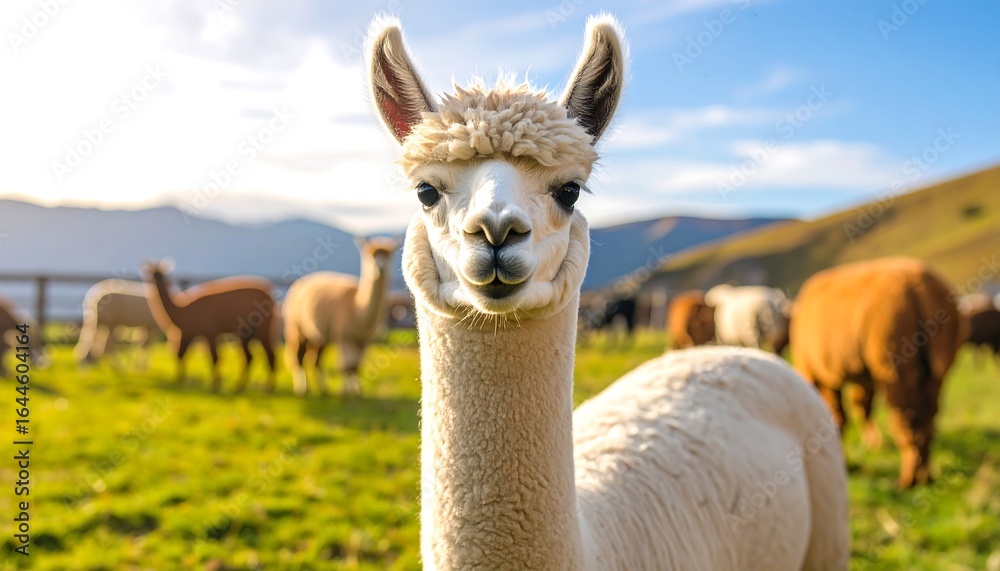 Obraz premium White alpaca in a field