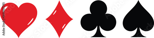 Illustration showing the four card suits: heart, diamond, club, and spade, isolated on a white background.