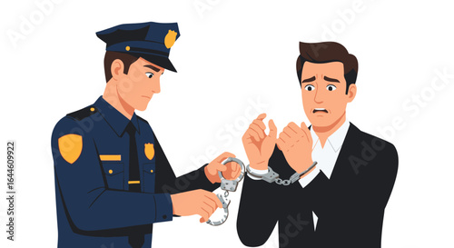 Businessman arrested and handcuffed by policeman for corporate crime and fraud concept