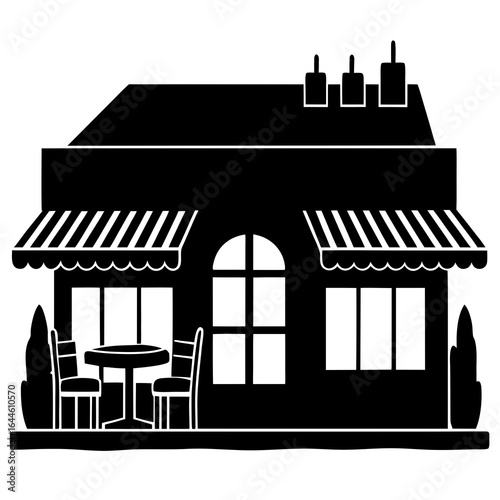a restaurant building silhouette on white background