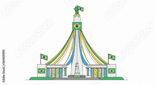 Iconic Brazilian monument showcasing national pride with vibrant flags and architectural detail