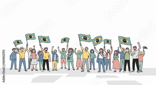Passionate crowd rallies with Brazilian flags, celebrating national pride and unity in a vibrant display.