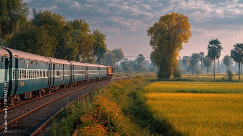 A scenic railway journey through the rural landscapes of the asian countryside