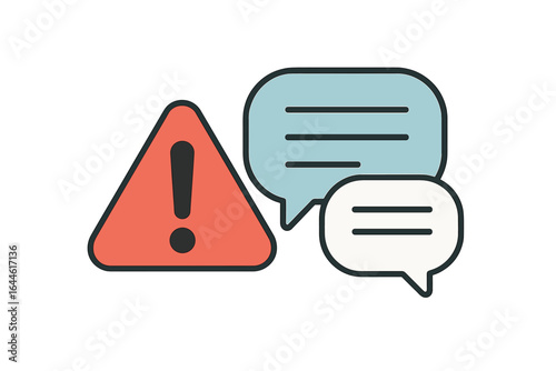 Alert and messaging concept. Warning notification icon with chat bubbles. Important information, system error, or danger communication symbol for web and mobile apps vector.