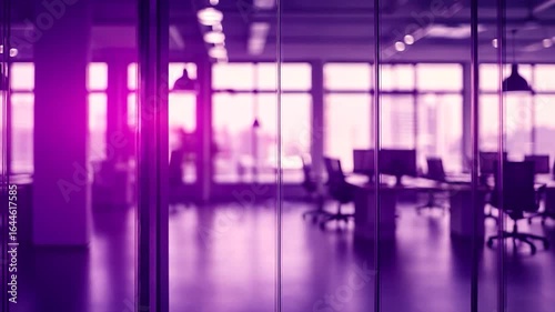 Blurry purple toned office interior