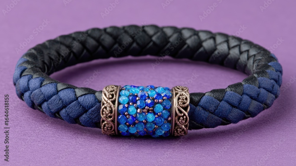Fototapeta premium Braided leather bracelet with blue accents