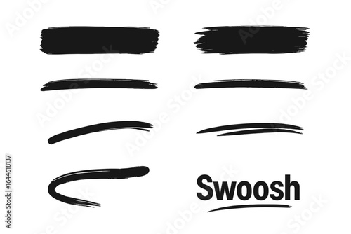 Brush stroke vector set. Paint underline and text swoosh designs. Grunge texture collection. Ink marker lines. Hand drawn highlighter shapes. Artistic emphasis elements.