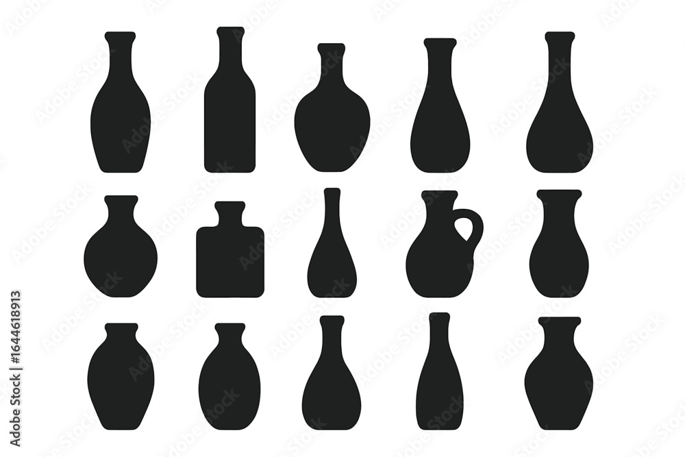 Bottles and Vases in Diverse Shapes, Silhouettes for Design Projects, Patterns, Clipart Use, Vector Illustration on Transparent Background, Decorative Containers Collection Bottles and Vases in Diverse Shapes, Silhouettes for Design Projects, Patterns, Clipart Use, Vector Illustration on Transparent Background, Decorative Containers Collection