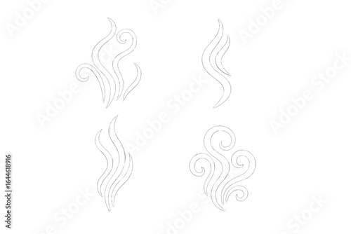 Abstract line art smoke, steam, vapor, and scent waves. Set of four smell and aroma icons. Minimalist flowing swirls for logo, decorative element or graphic design project.