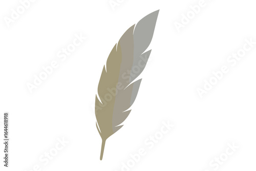 Feather silhouette vector illustration with gold and silver metallic gradient. Isolated quill icon for logos. Symbolizes lightness, elegance, writing, and nature.