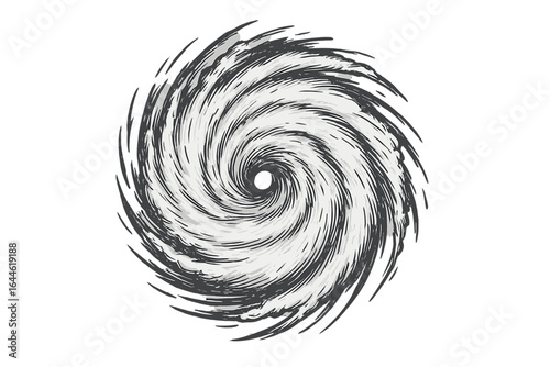Hurricane vector illustration top view. Abstract spiral storm, weather concept. Cyclone sketch, tornado swirl isolated icon. Typhoon graphic symbol, disaster funnel logo.