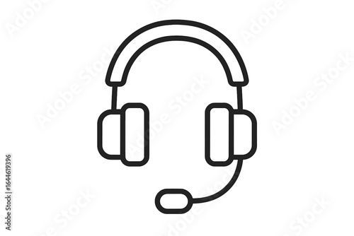 Headphone with microphone vector line art icon. Audio headset for podcast, professional recording, sound equipment, music production, broadcasting, call center, gaming.