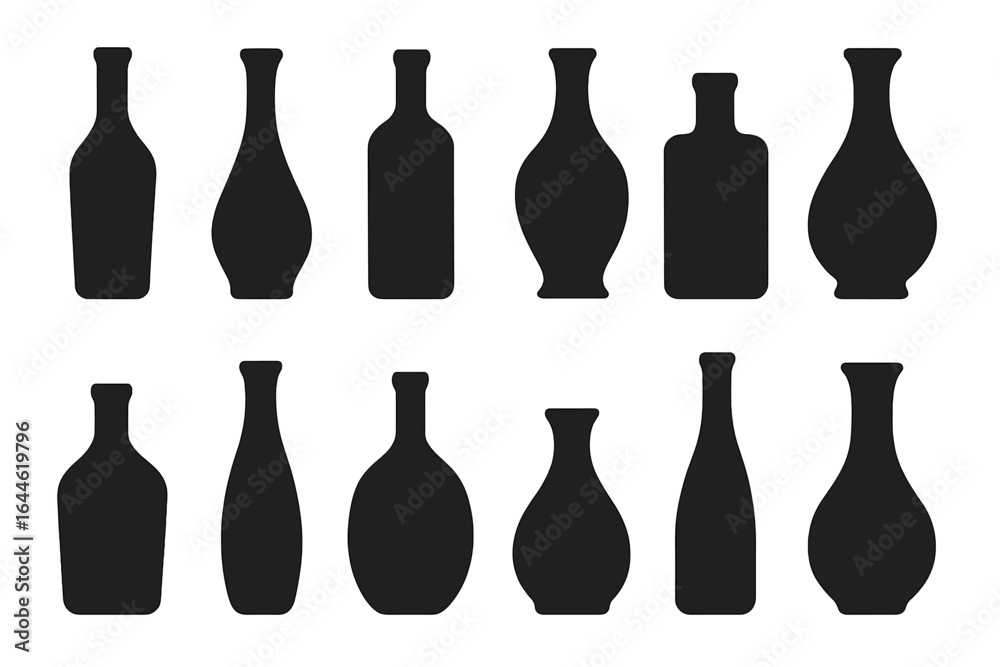 Bottle and Vase Silhouette Vector Set, Black Bottle and Vase Collection Isolated on White Background, Vector Illustration with Transparent Background for Design and Decoration Bottle and Vase Silhouette Vector Set, Black Bottle and Vase Collection Isolated on White Background, Vector Illustration with Transparent Background for Design and Decoration