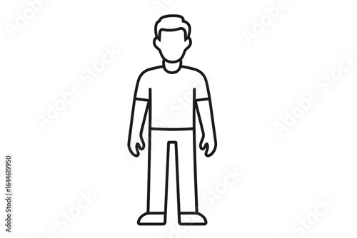 Man outline for animation character design. Simple human figure standing. Male person icon. Basic guy symbol for user avatar. Anonymous faceless vector illustration.