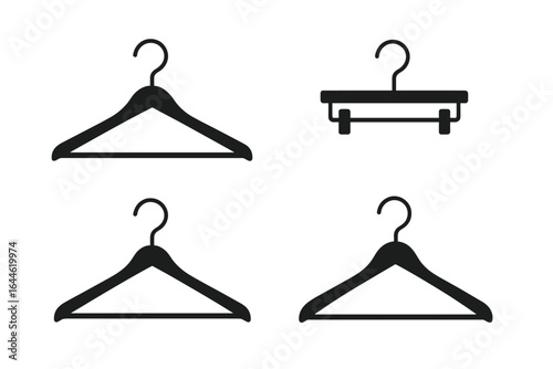 Hangers Vector Set for Retail and Fashion Display, Essential Clothing Hangers Collection, Minimalist Black Silhouettes on Transparent Background, Modern Wardrobe Accessories Illustration