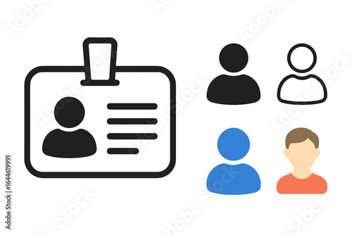 ID card vector icon set. User profile and avatar symbols in various styles. Personal identification badge for account login. Personal data and identity verification concept.