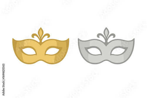 Masquerade vector icon set with golden and silver masks. Elegant carnival mask design for party invitation or ball. Mardi Gras celebration concept. Secret, mystery theater.