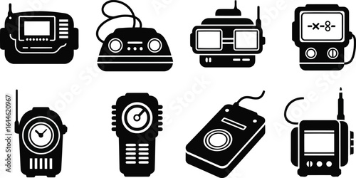  Set of Electronic Device Silhouettes – Black Vector Icons of Communication and Measurement Tools