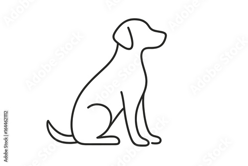Dog line art vector. Minimalist canine design. Abstract pet illustration. Simple animal sketch. Modern outline for pet lovers, vet clinic logo. Graphic symbol of a sitting dog.