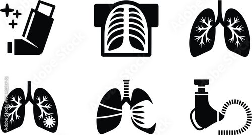 Asthma and respiratory health medical icons for healthcare and wellness silhouette